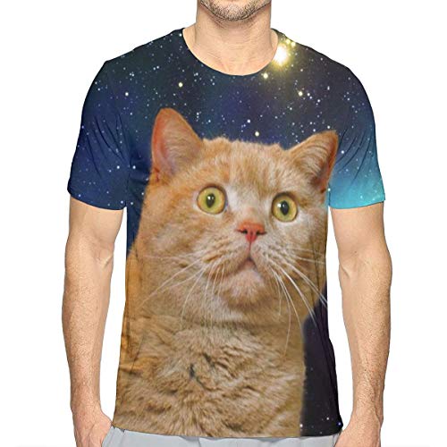 メンズ半袖Tシャツ 3D 宇宙 猫 プリント トップス スポーツ 丸襟 柔らかい 快適 インナーシャツ 肌着 吸汗...